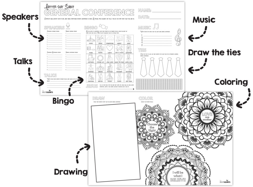 8-in-1 re-usable General Conference printable for kids - My Silly Squirts