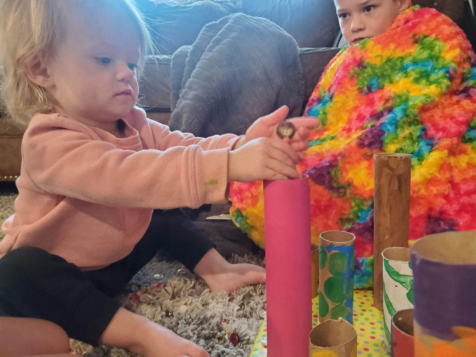Toddler crafts toilet paper roll towers My Silly Squirts