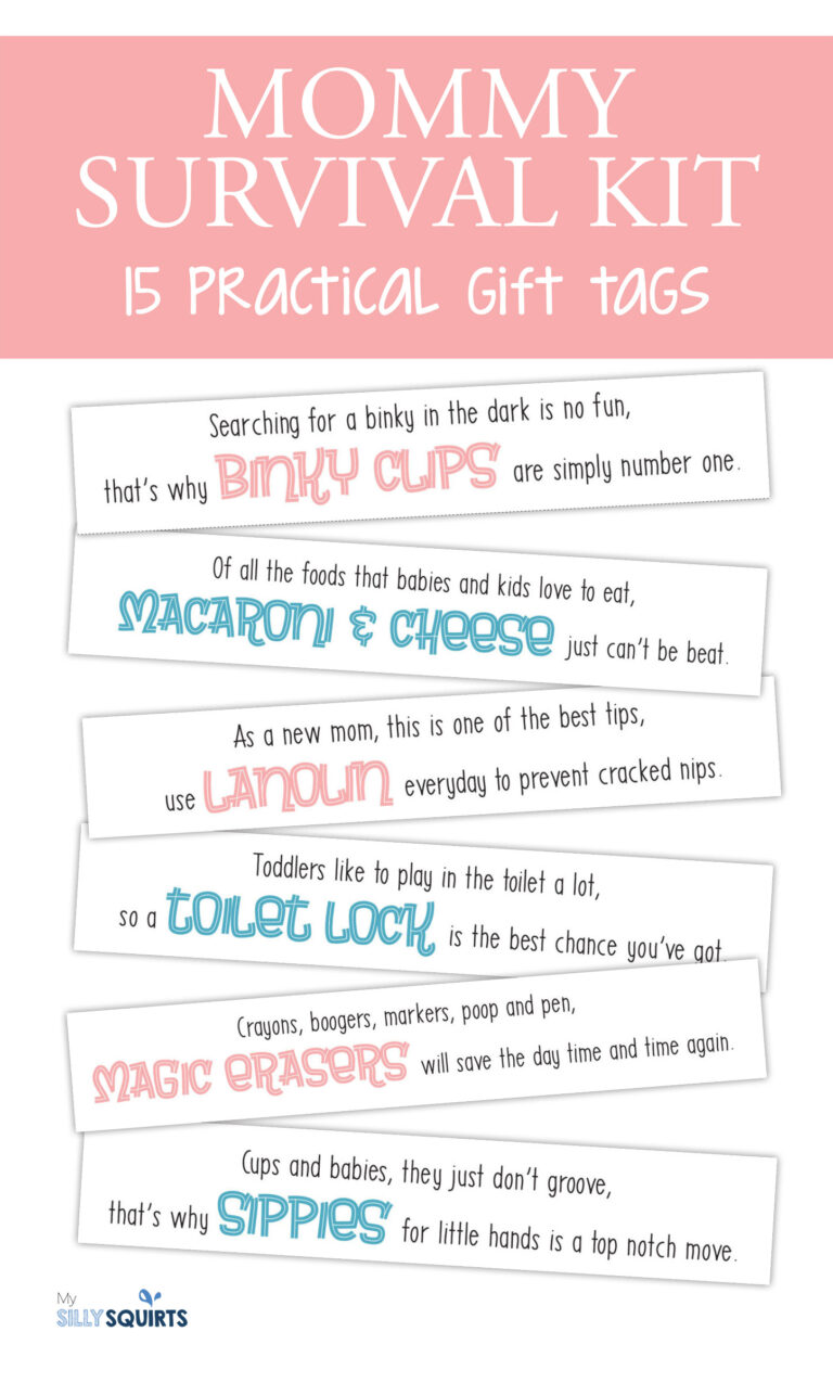 Mommy Survival Kit the perfect baby shower gift, printable tags