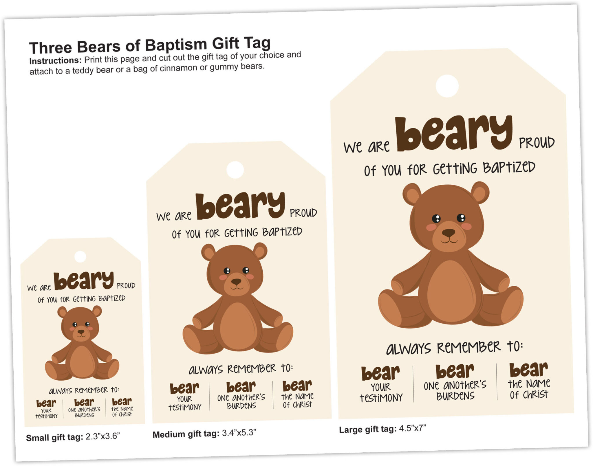 Print the three bears of baptism gift tag for your next LDS baptism ...