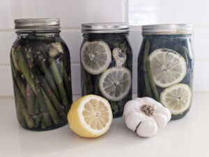 Jars of pickled asparagus