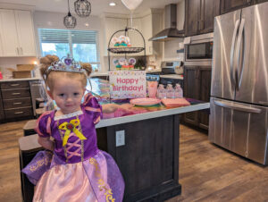 The birthday girl in her princess dress