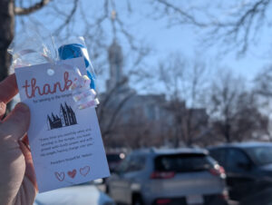 A cute thank you note for a temple worker with the Mount Timpanogos Temple in the background