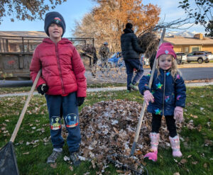 Raking leaves for our neighbor