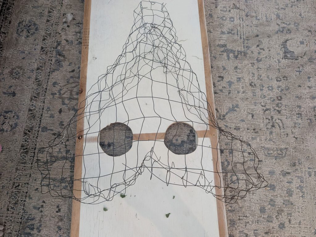 Giant nose shaped with chicken wire.