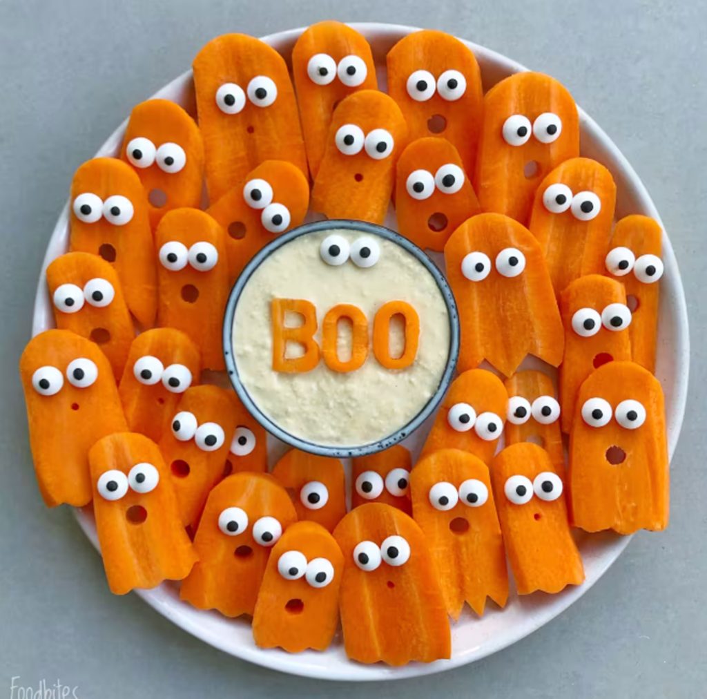 Spooky carrots and hummus