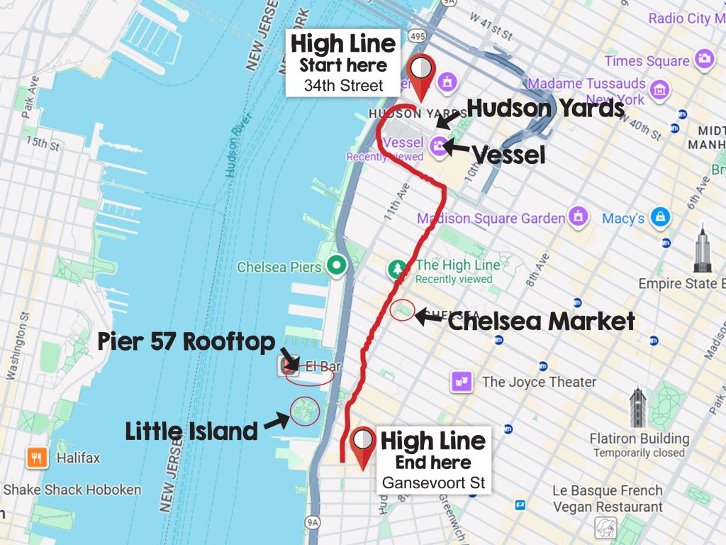 High Line map and surrounding attractions