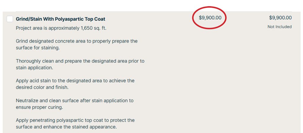 Concrete staining bid from professional surfacing company