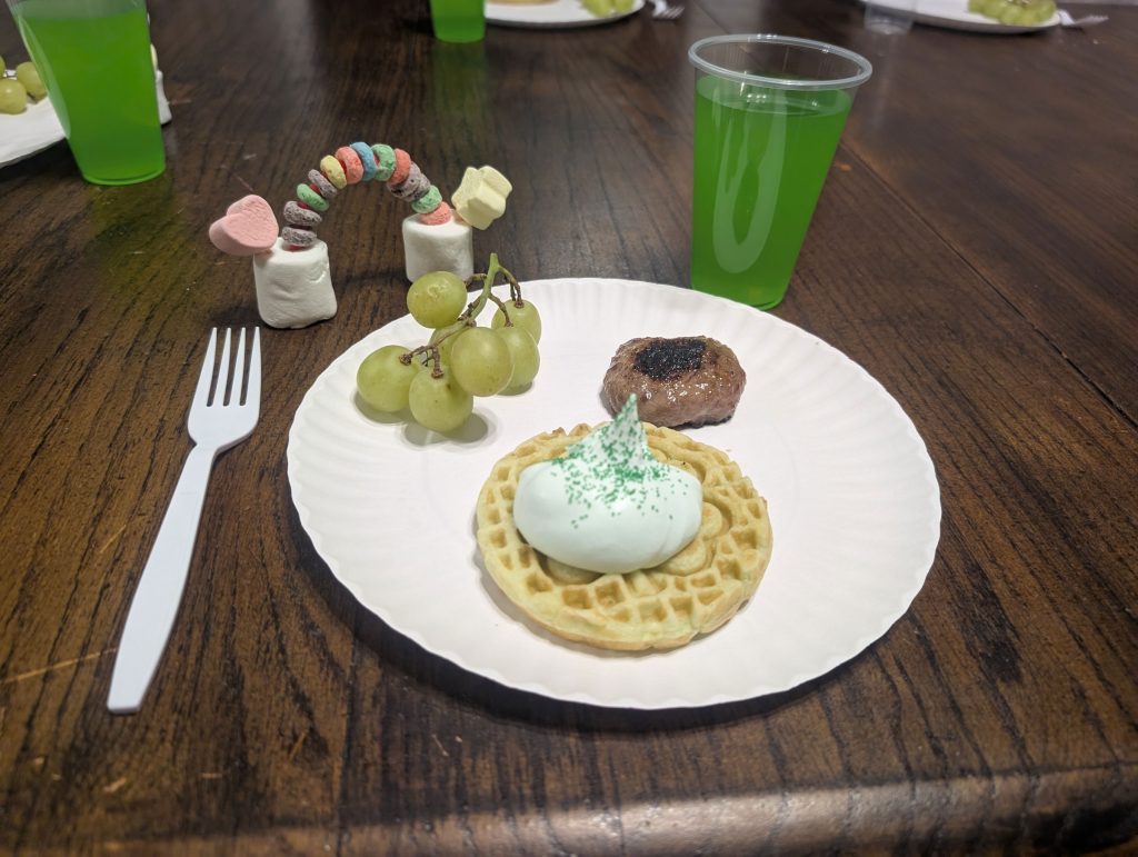 Our St. Patrick's Day breakfast with our homemade fruit loop rainbows
