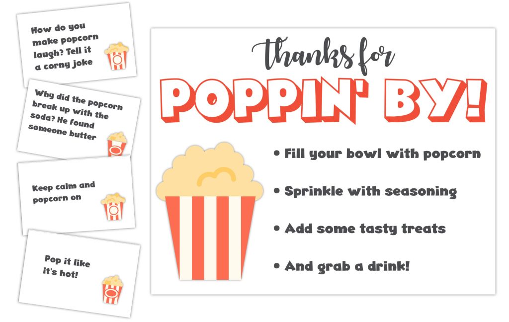 Popcorn bar poster and labels