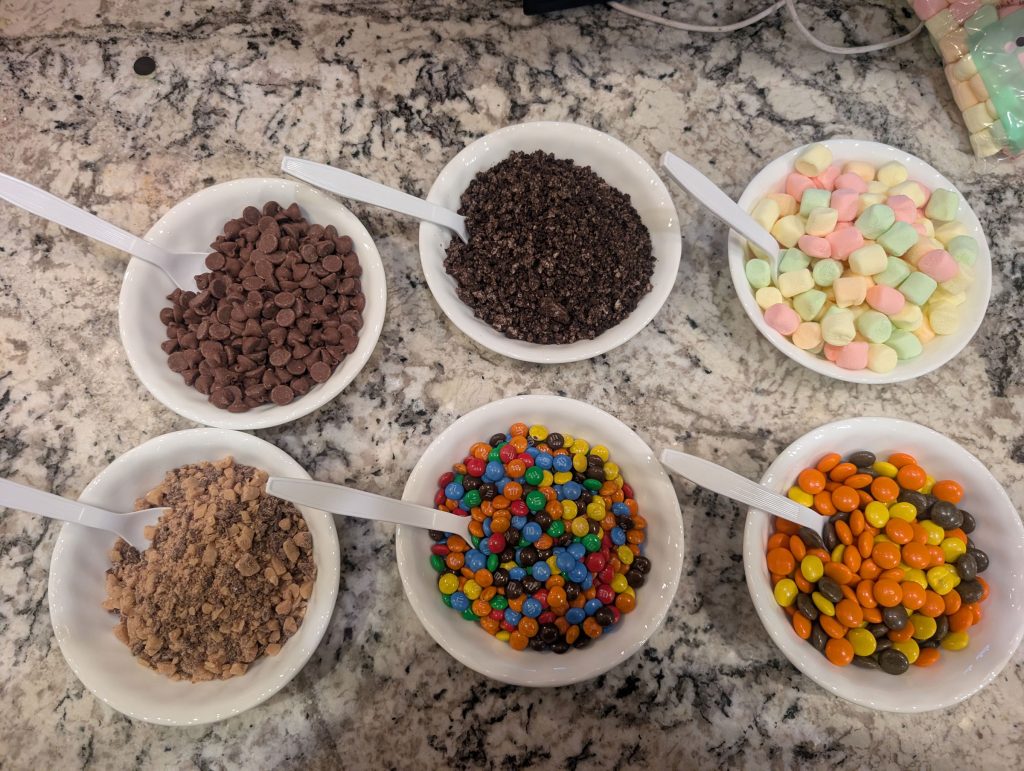 Popcorn toppings in bowls