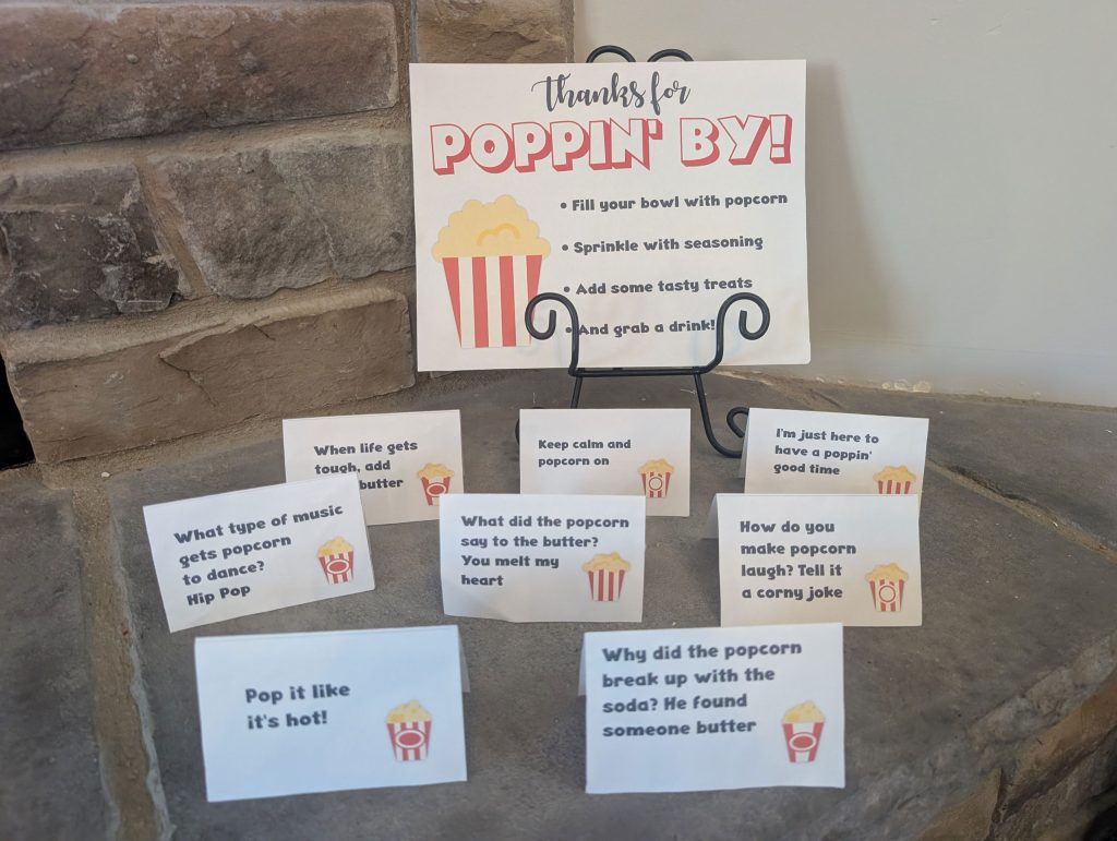 Popcorn bar poster and table signs