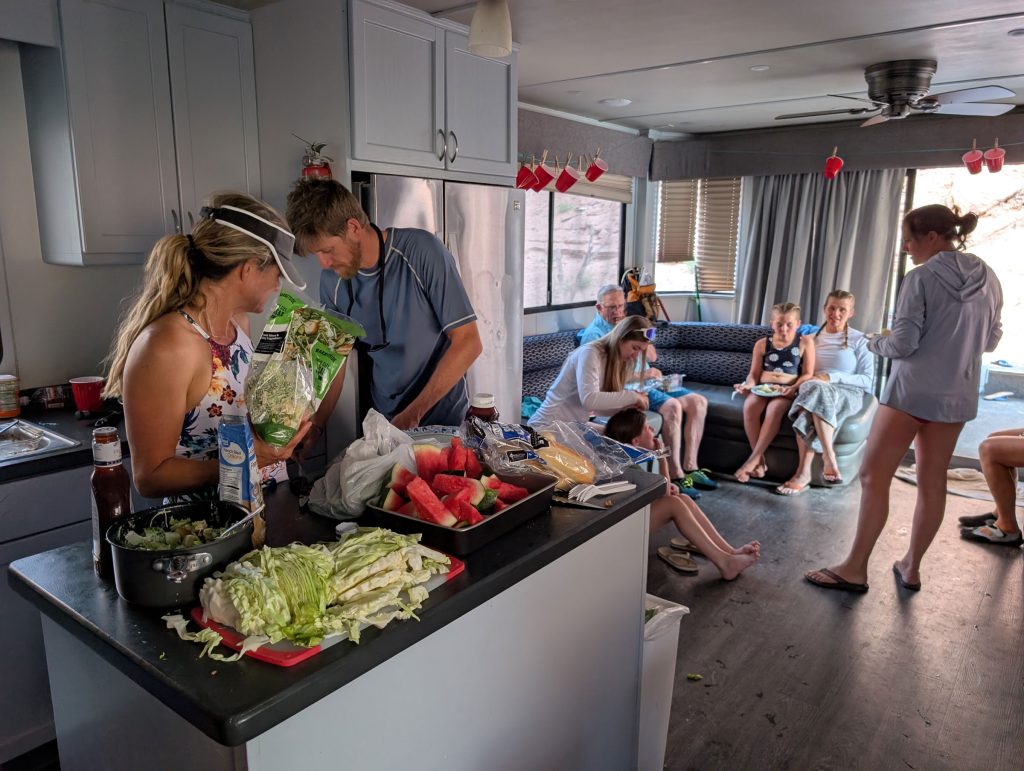 Preparing dinner on the house boat
