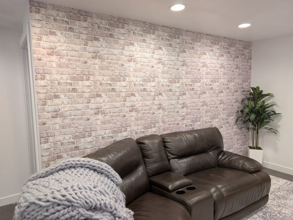 Completed faux brick wall