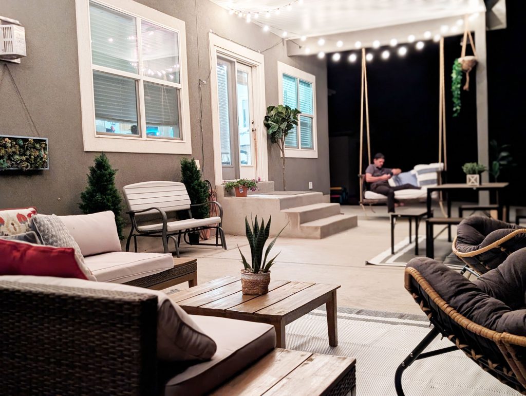 We love our string lights in our backyard