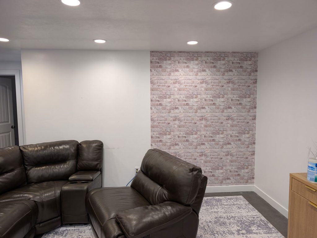 Halfway through applying the wallpaper