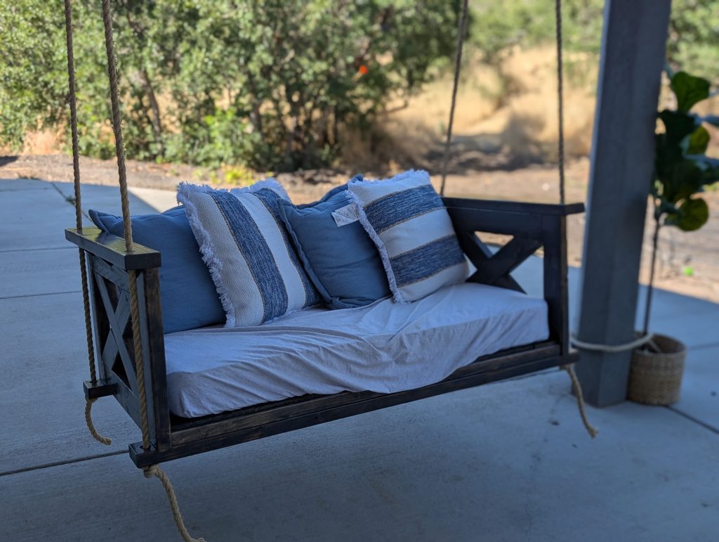 Our large porch swing in our backyard