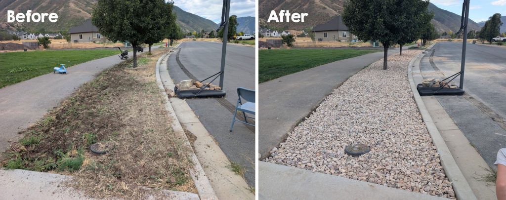 Before and after landscape rocks in our front yard