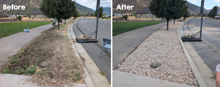Before and after landscape rocks in our front yard