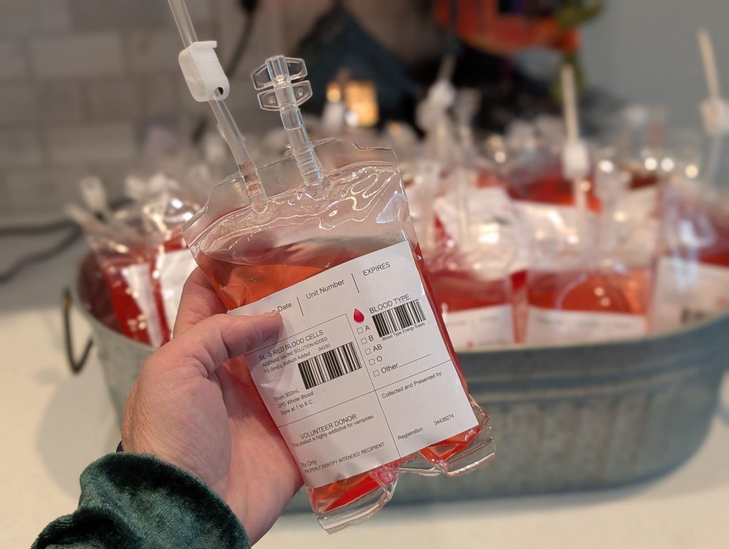 Blood IV bags for drinks at your party